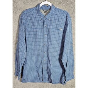 Eddie Bauer Nylon Blend Button Down Shirt Mens Sz M Blue Plaid Gorpcore Roll Tab